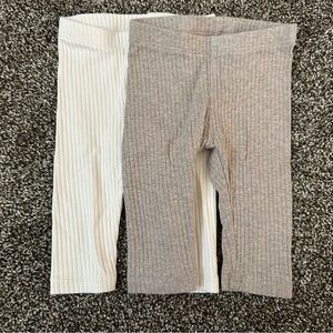 💟 BOGO! H&M Cream & Tan Ribbed Knit Leggings Baby 2-4 Months